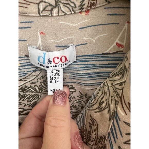 Denim & Co Size 2X Sailboats Beach Print Short Sleeve Button-Down Midi Dress W B - Picture 2 of 8